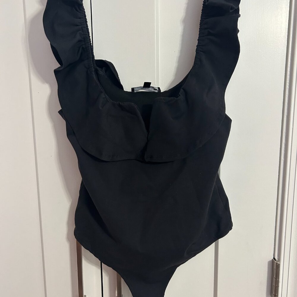 Lulu's Black Ruffle Bodysuit - Picture 2 of 4